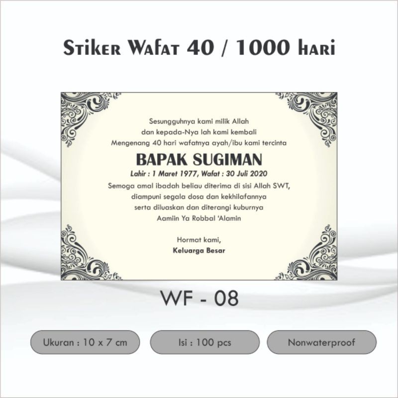 Jual Stiker Memperingati 40 1000 Hari Wafat Meninggal Indonesia Shopee Indonesia