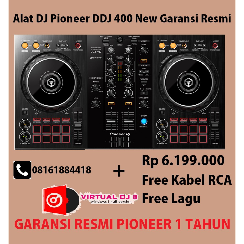 Alat DJ Pioneer DDJ 400 New Garansi Resmi Pioneer Free Lagu 4GB+ &amp; Virtual DJ 8 Crack Controller DJ
