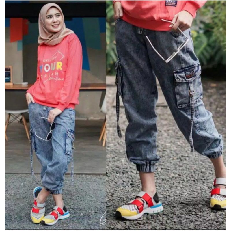 Jogger Kargo Jeans Wash Premium / Boyfriend Jeans / Kantong Samping