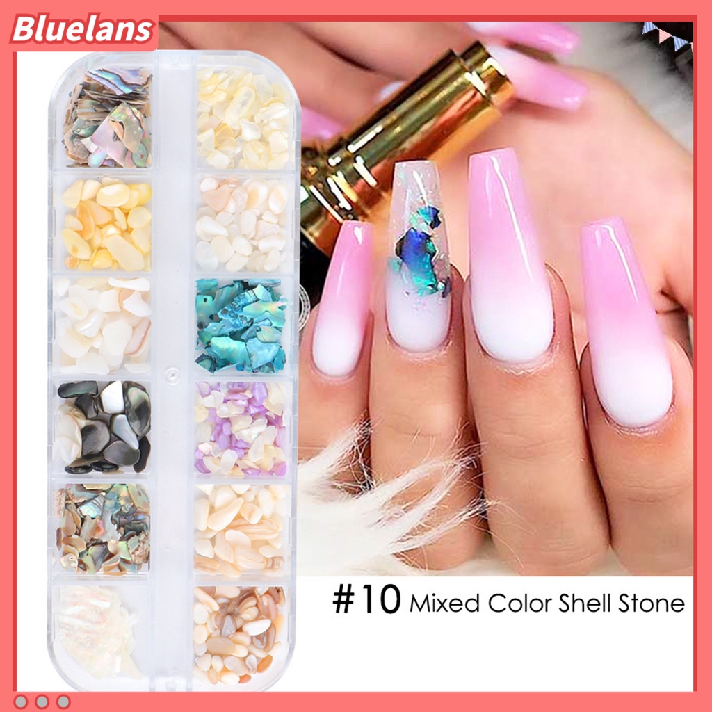 Bluelans 12 Grid / Kotak Serpihan Glitter Campuran Logam Batu Berlian Imitasi Portabel Multifungsi Untuk Dekorasi Manicure