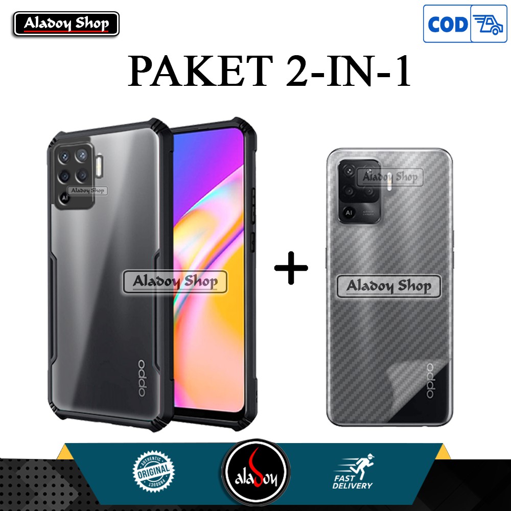 Case Oppo Reno 5F 2021 Premium Casing Transparent + Skin Carbon