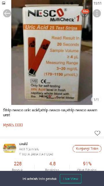 Nesco Strip Uric Acid Stik Isi Ulang Test Asam Urat Ua
