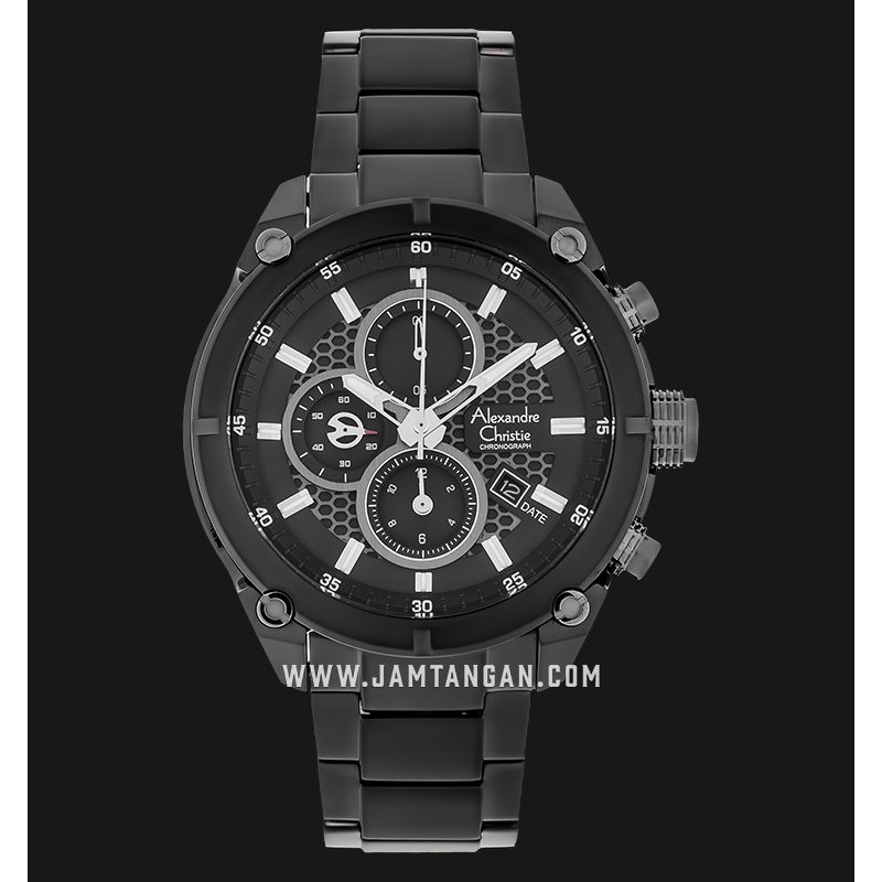 Alexandre Christie AC 6490 MC BEPBA Chronograph Men Black Dial Black Stainless Steel Strap