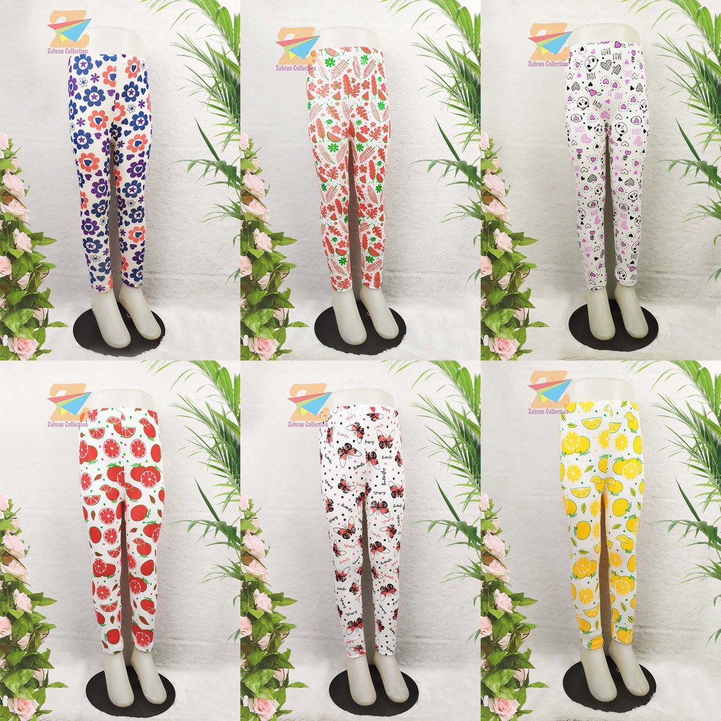 Isi 5 Legging Anak Perempuan Motif Bahan Kaos Riff (Umur 1 Sampai 6 Tahun)
