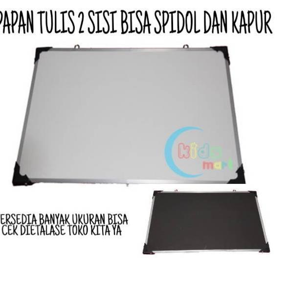 

FO Whiteboard 40x60 papan tulis anak putih white board 2 sisi spidol dan kapur ☼→ (Ready)