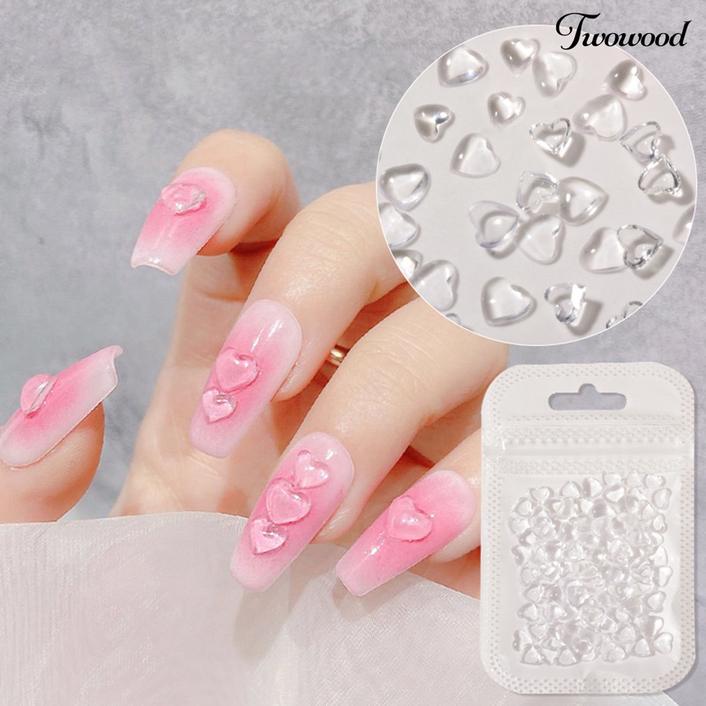 100 Pcs Aksesoris Kuku Flexible Bentuk Hati 3D Bahan Resin Untuk Nail Art