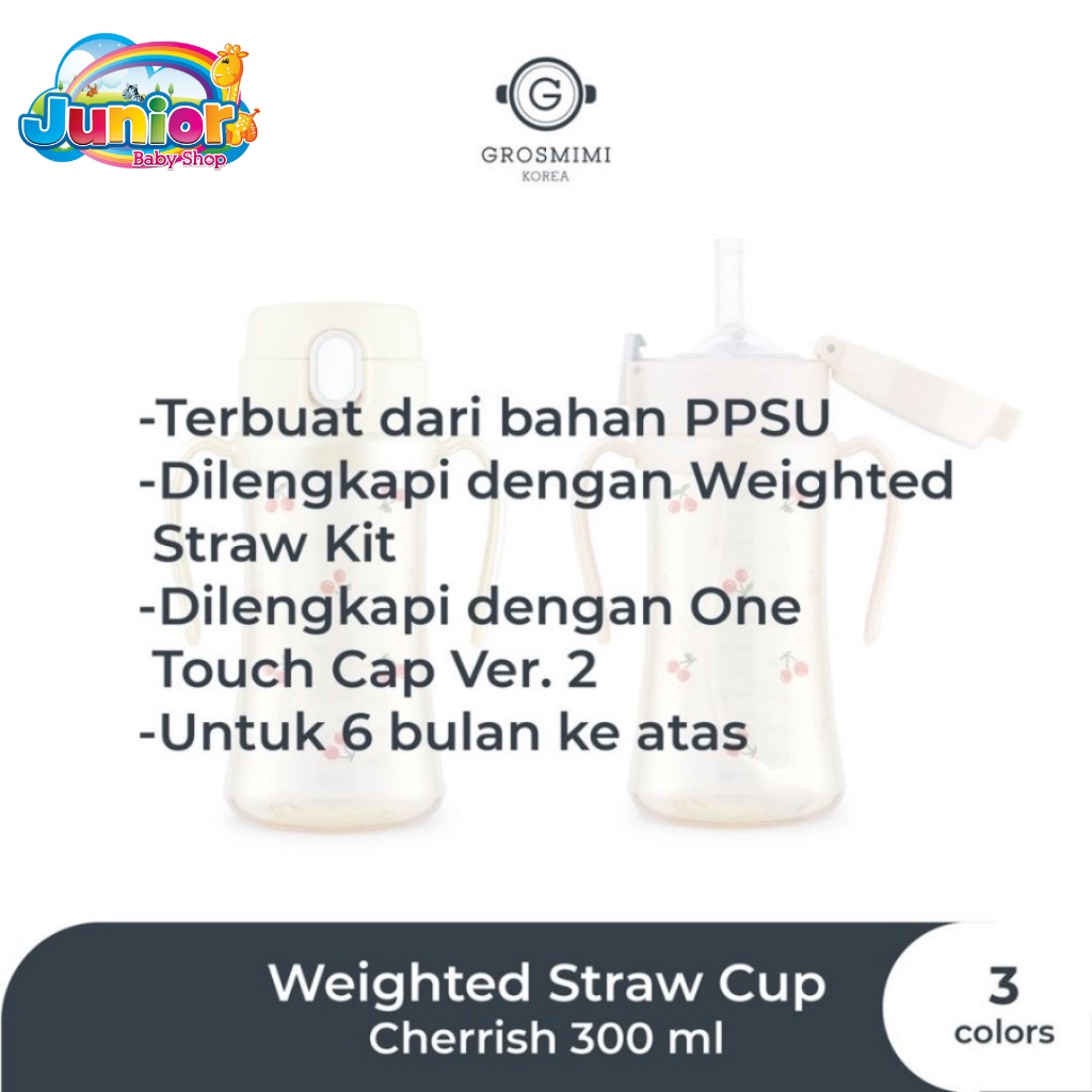 Grosmimi PPSU Cherrish Weighted Straw Cup 300ml