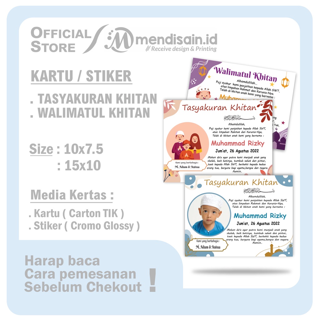 Stiker/ kartu Walimatul Khitan - Kartu Tasyakuran Khitan - Stiker Khitan - Kartu Ucapan Khitanan
