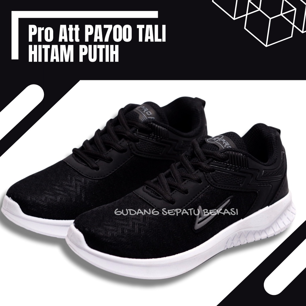 SEPATU ANAK SEKOLAH LAKI LELAKI & PEREMPUAN SNEAKERS CASUAL SD SMP PRO ATT PA 700 HITAM PUTIH-PA700 TALI H.PUTIH