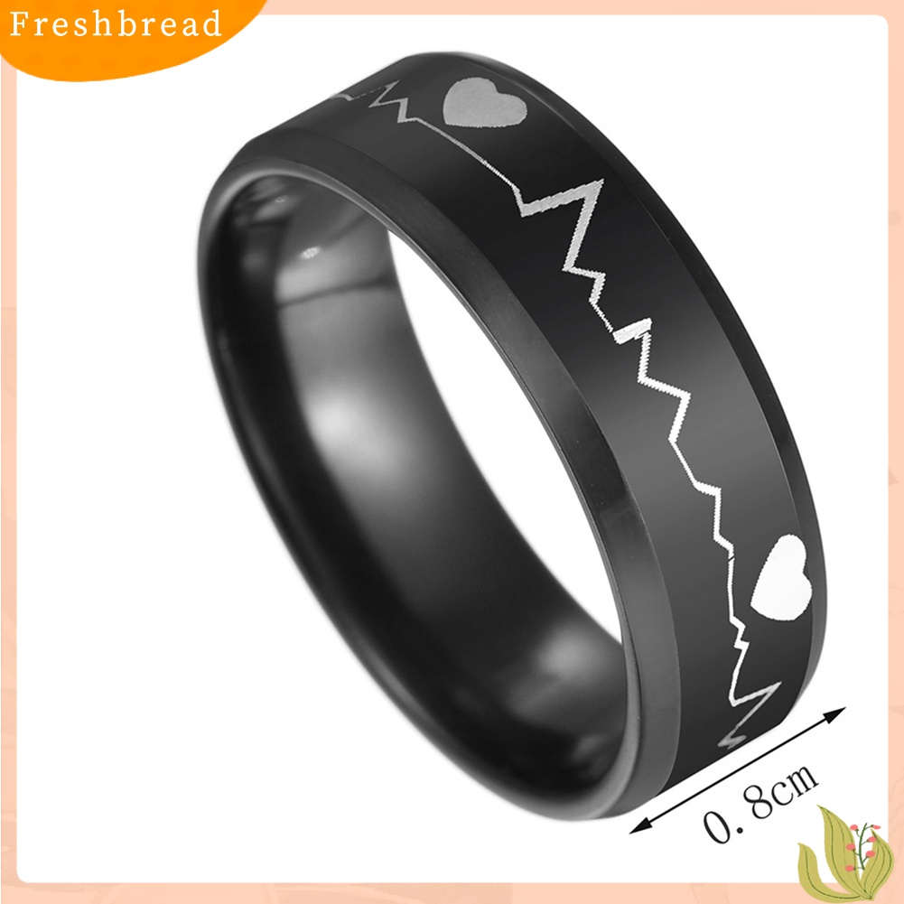 [Fresh] Cincin Pria Bahan Stainless Steel Hitam Motif ECG/Detak Jantung untuk Pesta/Club/Ulang Tahun