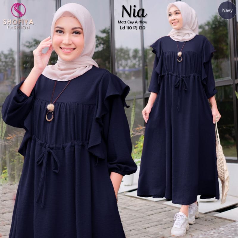 Baju Wanita Kekinian Gamis Remaja Polos Nia Midi Dress Korea Gamis Crinkle Busana Muslim Wanita Terbaru