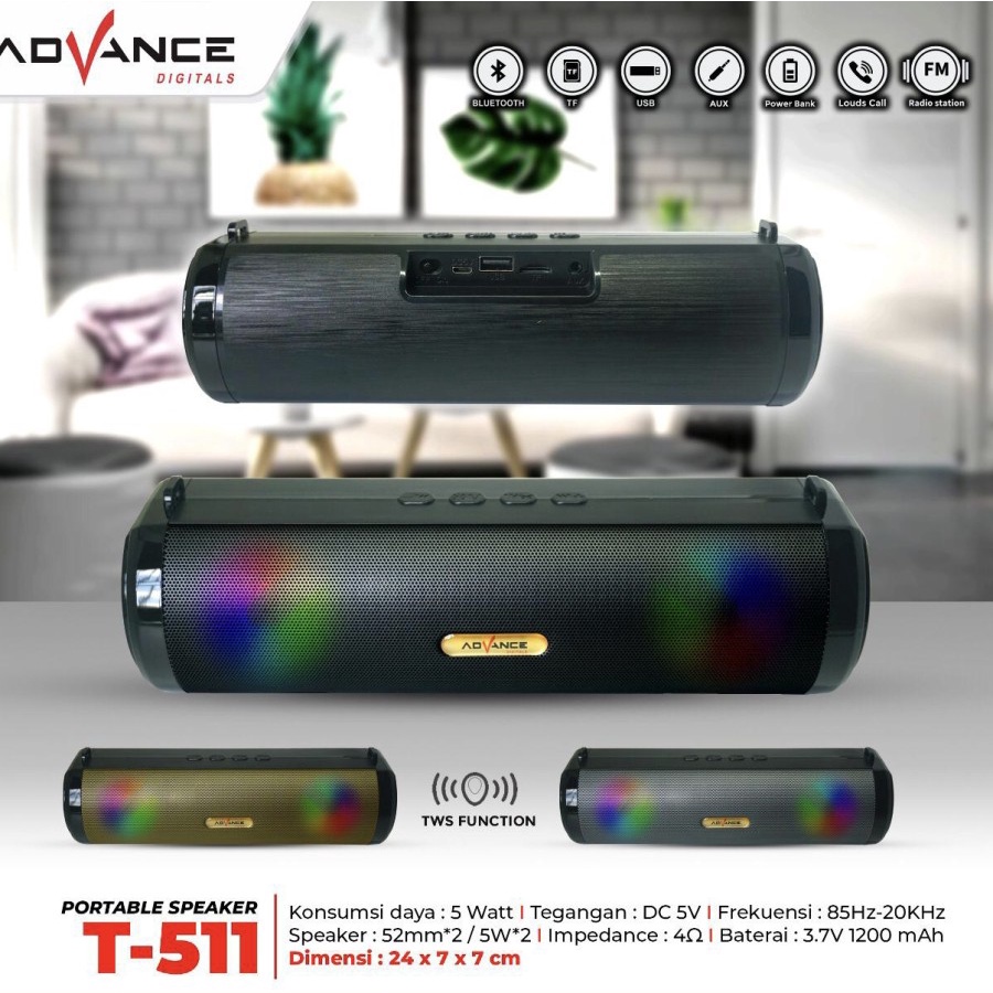 SPEAKER BLUETOOTH PORTABLE ADVANCE T-511 EXTRA BASS KUALITAS TERBAIK