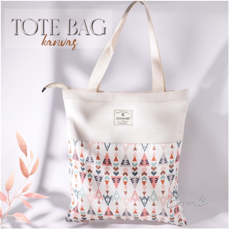 Totebag Wanita kanvas motif daun Canvas polos dengan Resleting pas untuk kuliah ,shopping bag bisa custom sablon untuk Tas seminar souvenir pernikahan gift dll