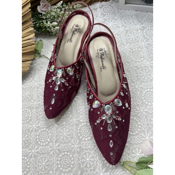 Rafaizoutfit sepatu wanita Laura merah marron 5cm tahu