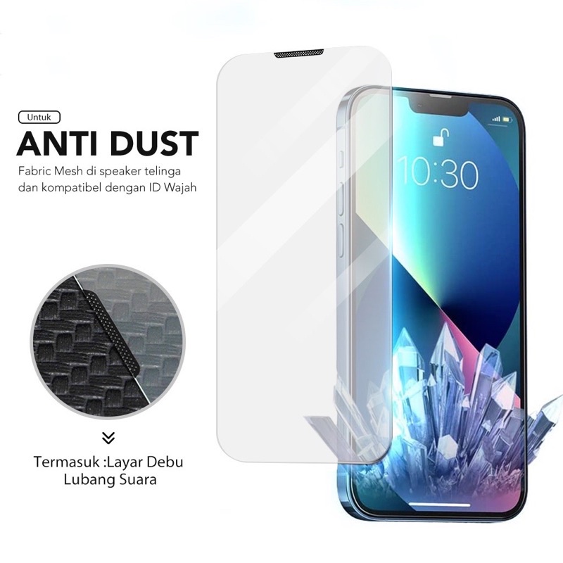 Tempered Glass FULL CLEAR ANTI DUST Iphone 12 13 mini 11 12 13 14 pro max X Xr Xs Max 14 plus anti gores kaca