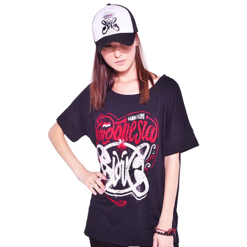 Terlaris DAMN I LOVE INDONESIA KAOS WANITA SLANK LOVE INDO BLACK - Hitam S Termurah