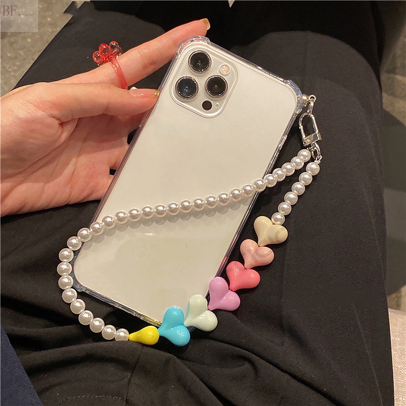 Casing Soft Case TPU Transparan + Strap Mutiara Untuk Samsung S20FE / S20 / S10 / S8 / S9 + / Note8 / Note9 / Note10 / S21 / S22 Ultra