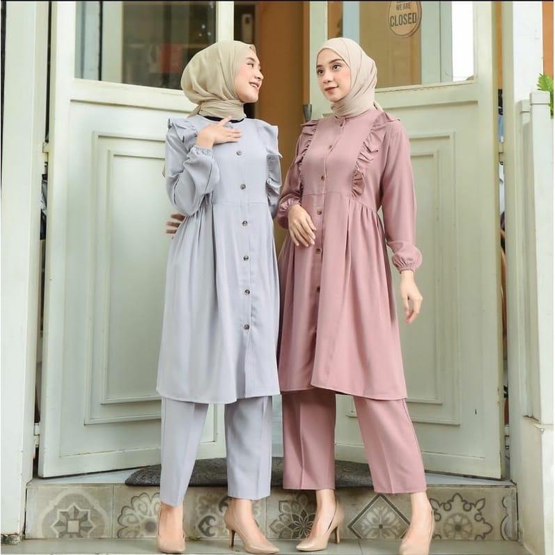 CLEIN SET TUNIK PREMIUM / ONE SET TUNIK CASUAL / ONESET TUNIK MOSSCREPE POLOS / ONESET TUNIK GAMIS
