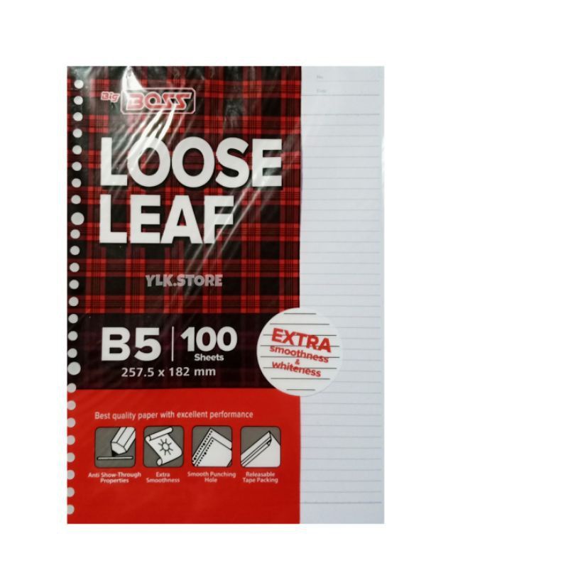 

Loose Leaf Big Boss B5 100 Lembar / Isi File B5 / Isi File Binder Loose Leaf B5 100 / Loose Leaf Big Boss B5 isi 100 / Isi Binder File / Isi File Binder / Kertas Binder