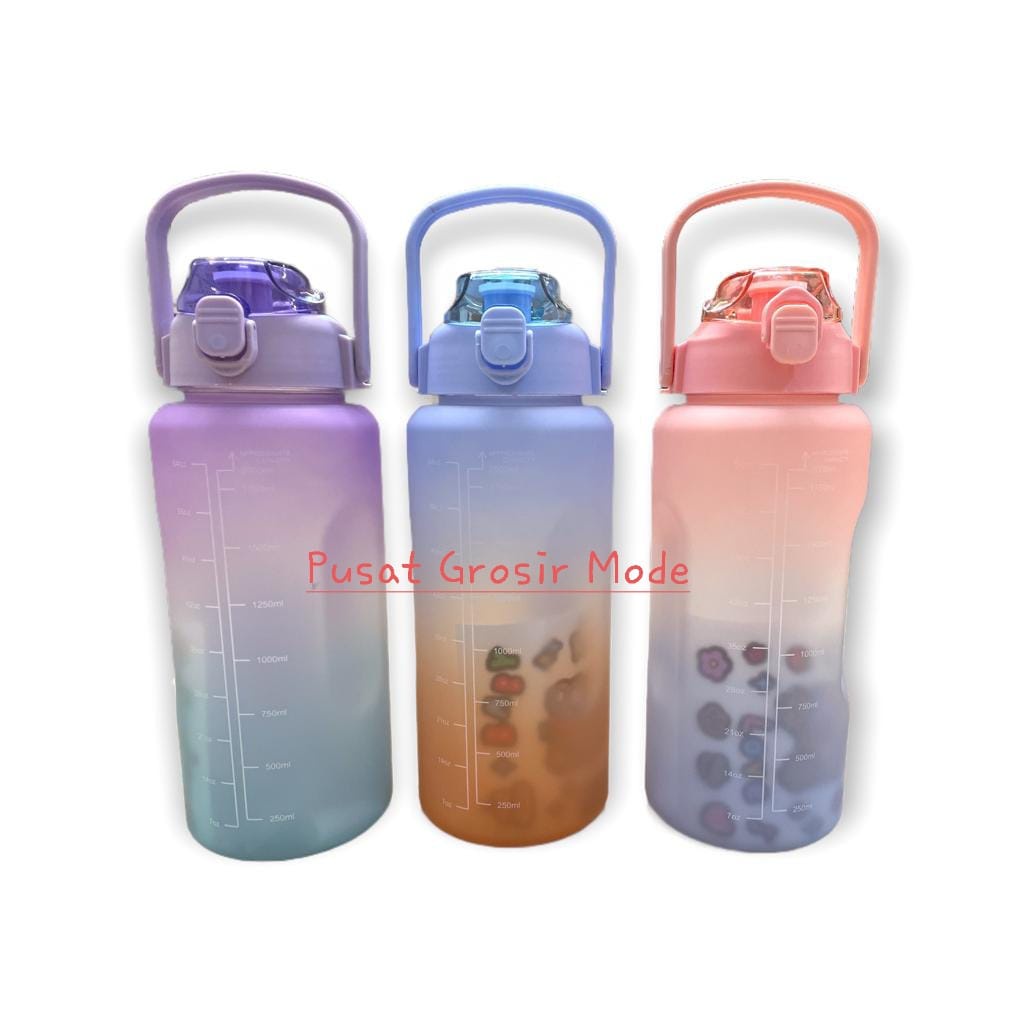 Botol Minum 2 Liter 2000 ml Viral Korea Botol Minum Pelangi Stiker 3D PGM BD20