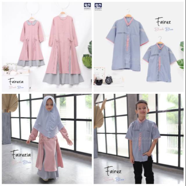 Famset Ahzarayy Fairuz Fairuzia Blush Blue Koko Gamis Couple Sarimbit Keluarga Ahzarayy