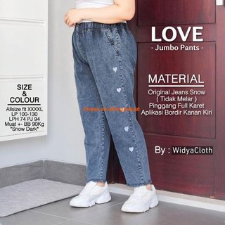 LOVE PANTS CELANA JUMBO || CELANA BOYFRIEND JEANS WANITA PINGGANG FULL KARET SNOW