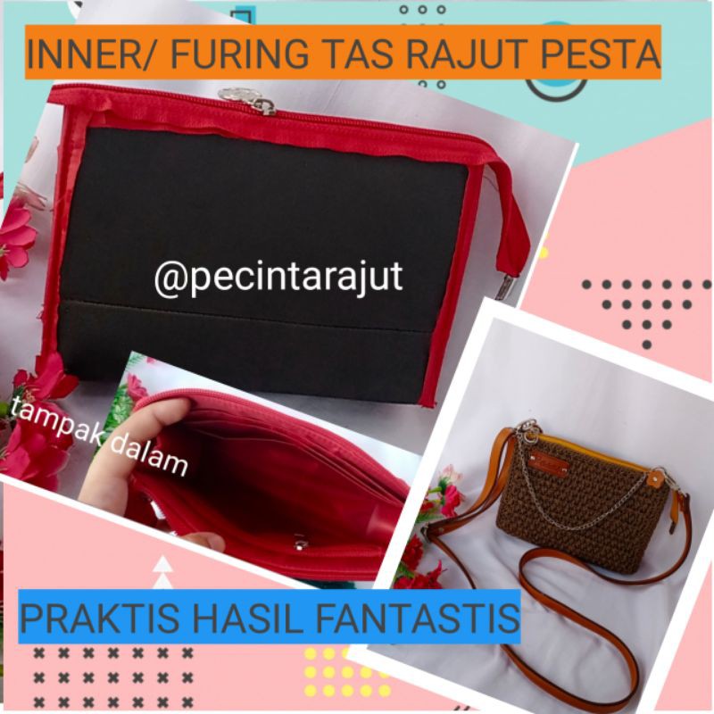 INNER INER FURING DALEMAN TAS WANITA RAJUT SELEMPANG JINJING PESTA TALIKUR MACRAM