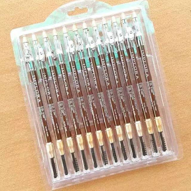 PENSIL ALIS LUSINAN 12PCS IMPLORA COKLAT/HITAM /EYEBROW IMPLORA//IMPLORA
