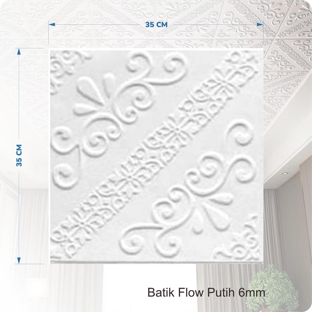 PROMO WALLPAPER FOAM 3D MOTIF BATIK KRISTAL Classic 35X35 / Wallpaper Sticker Dinding Plafon Emboss-BTK FLOW PUTIH