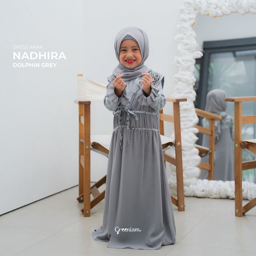 Nadhira Dress + Outer Kids (Dolphin Grey) by Greenism
