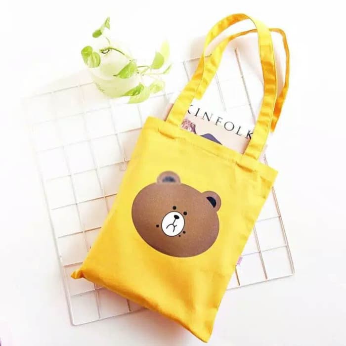 Twenty Bag - Tas Tote Bag Wanita Non Resleting Terbaru 2021 Aesthetic Kekinian Motif Carakter BROWNCHIP Korea Style Multifungsi