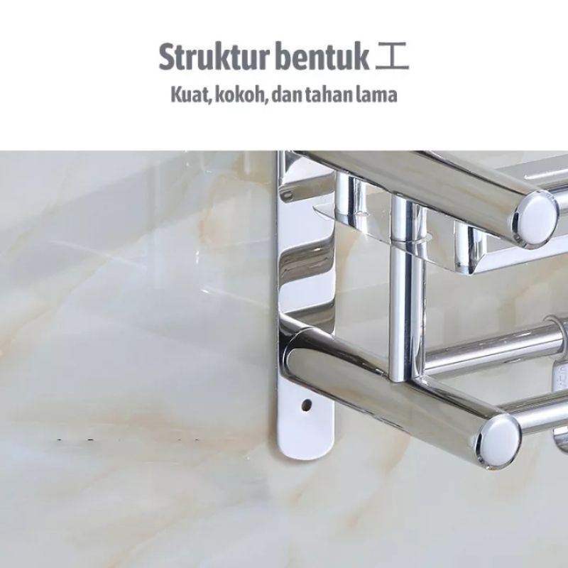 Rak Gantung Kamar Mandi Stainless Steel Double / Single / Rak Handuk / Rak Toilet Serbaguna