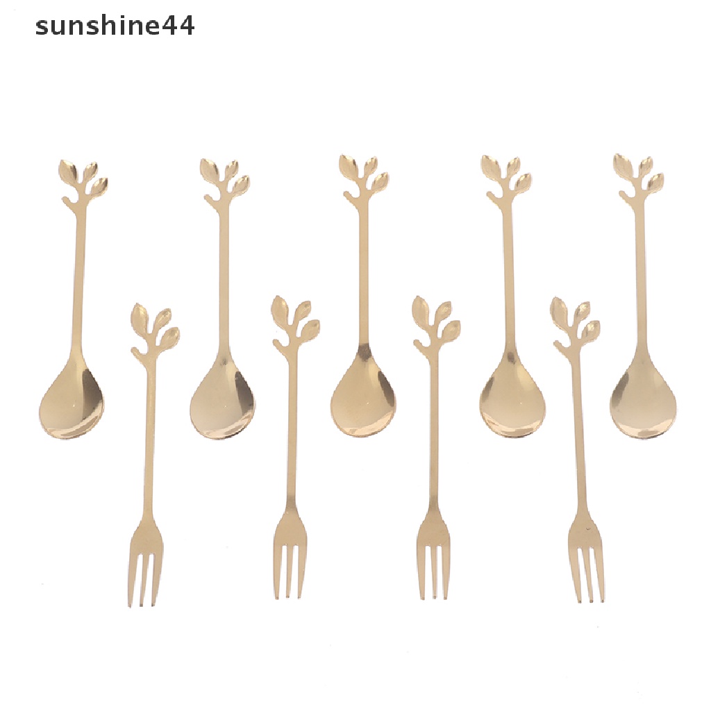 Sunshine 8pcs / set Sendok + Garpu Es Krim / Teh / Dessert / Buah Bahan Stainless Steel