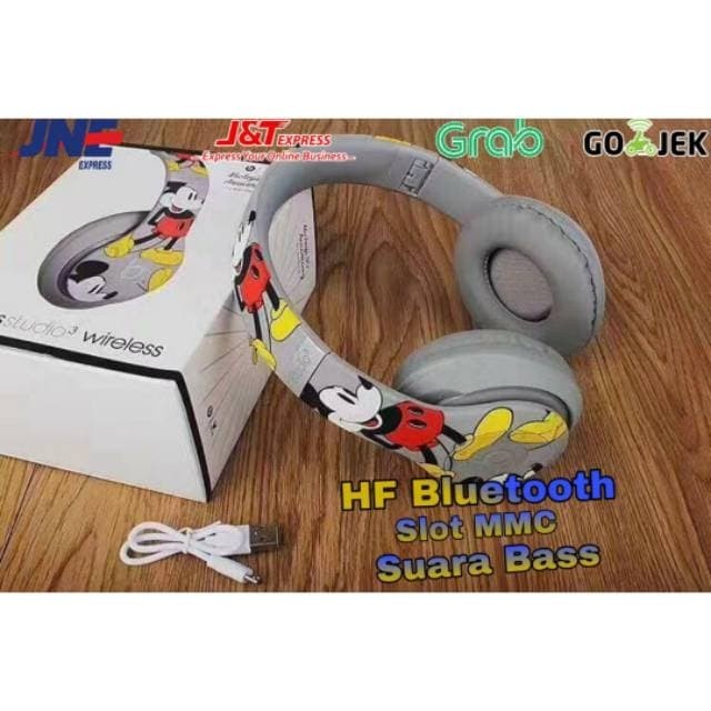 Headphone Wireless Bluetooth Karakter Disney Mickey Mouse Super Bass