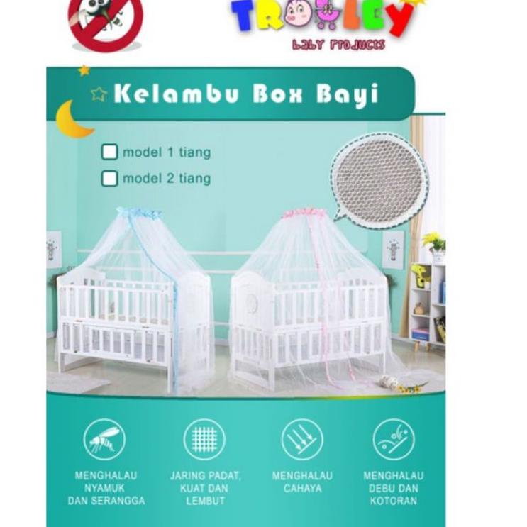 Lebih Istimewa Kelambu box bayi renda dan polos motif imut / kelambu 1 tiang  / kelambu kasur bayi 2 tiang