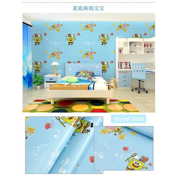 Walpaper Tembok Kamar Anak - Wallpaper Dinding Spongebob Biru 5Meter - Wallpaper Kamar Anak