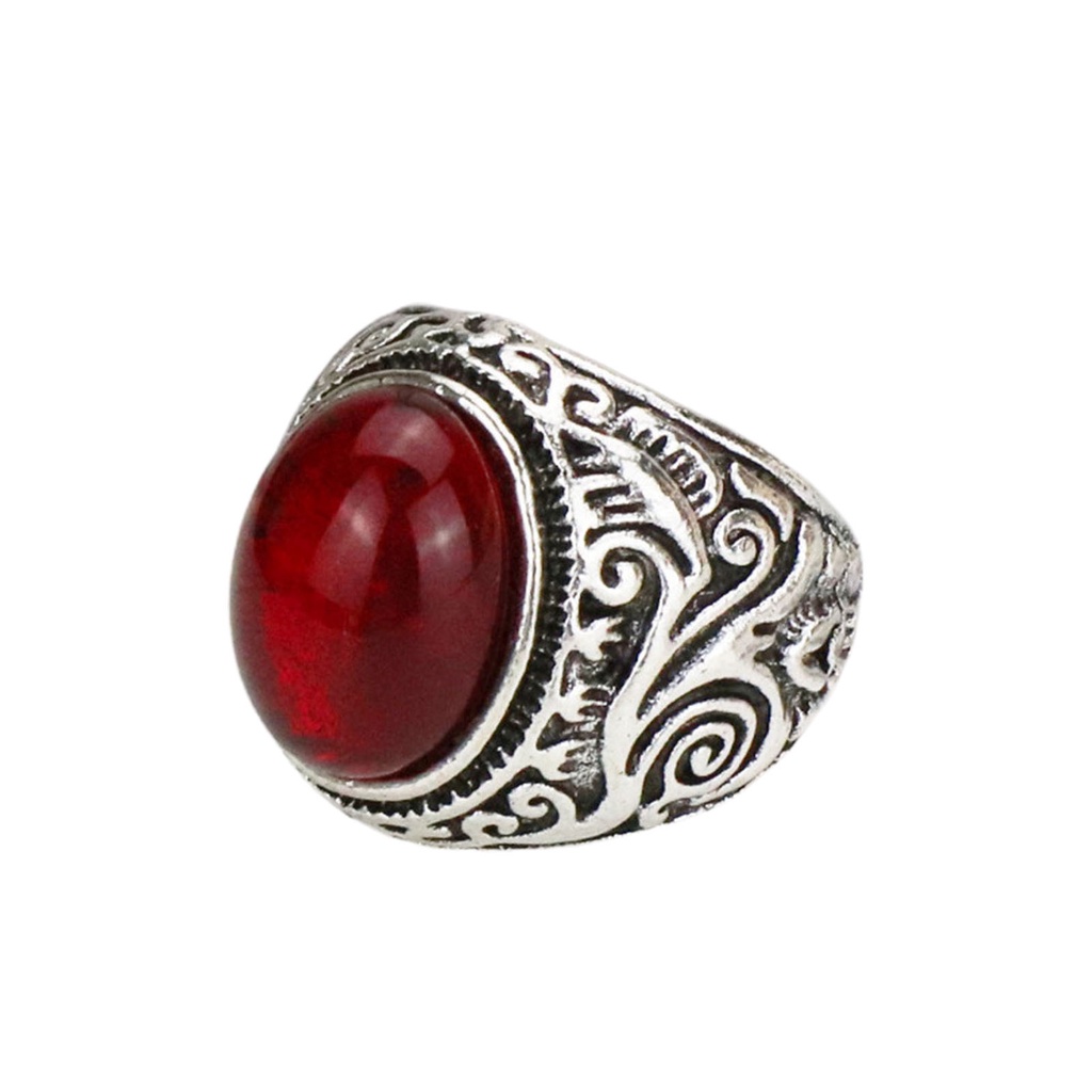 Hu Hu Hu Hu Hu Alat Bantu Pasang Kacamata♡ Cincin Bahan Alloy Aksen Batu Permata Imitasi Warna Merah Gaya Rock Untuk Pria