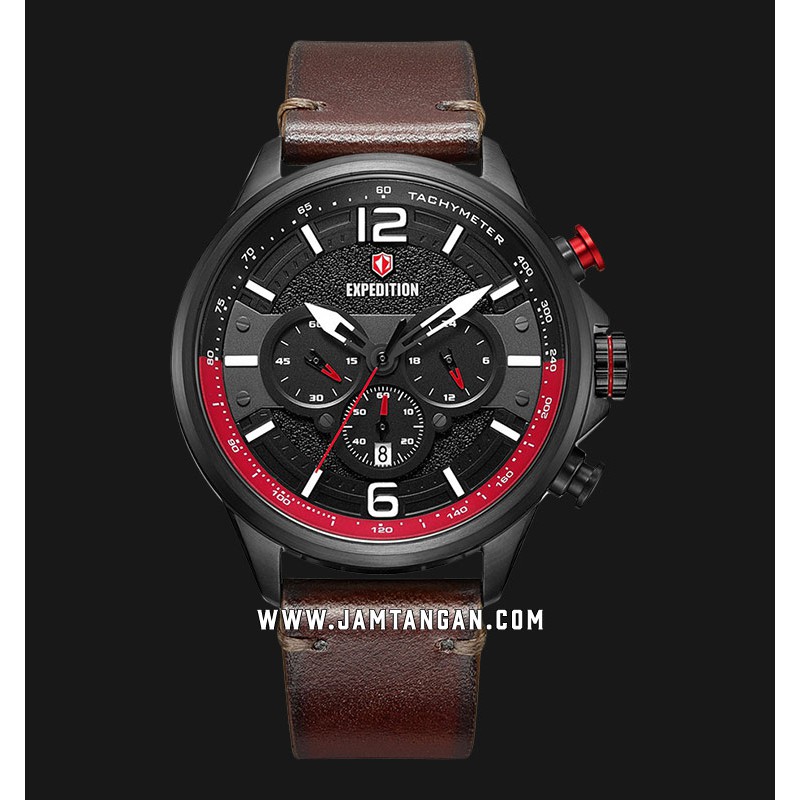 Expedition E 6796 MC LIPBARE Chronograph Men Black Dial Dark Brown Leather Strap