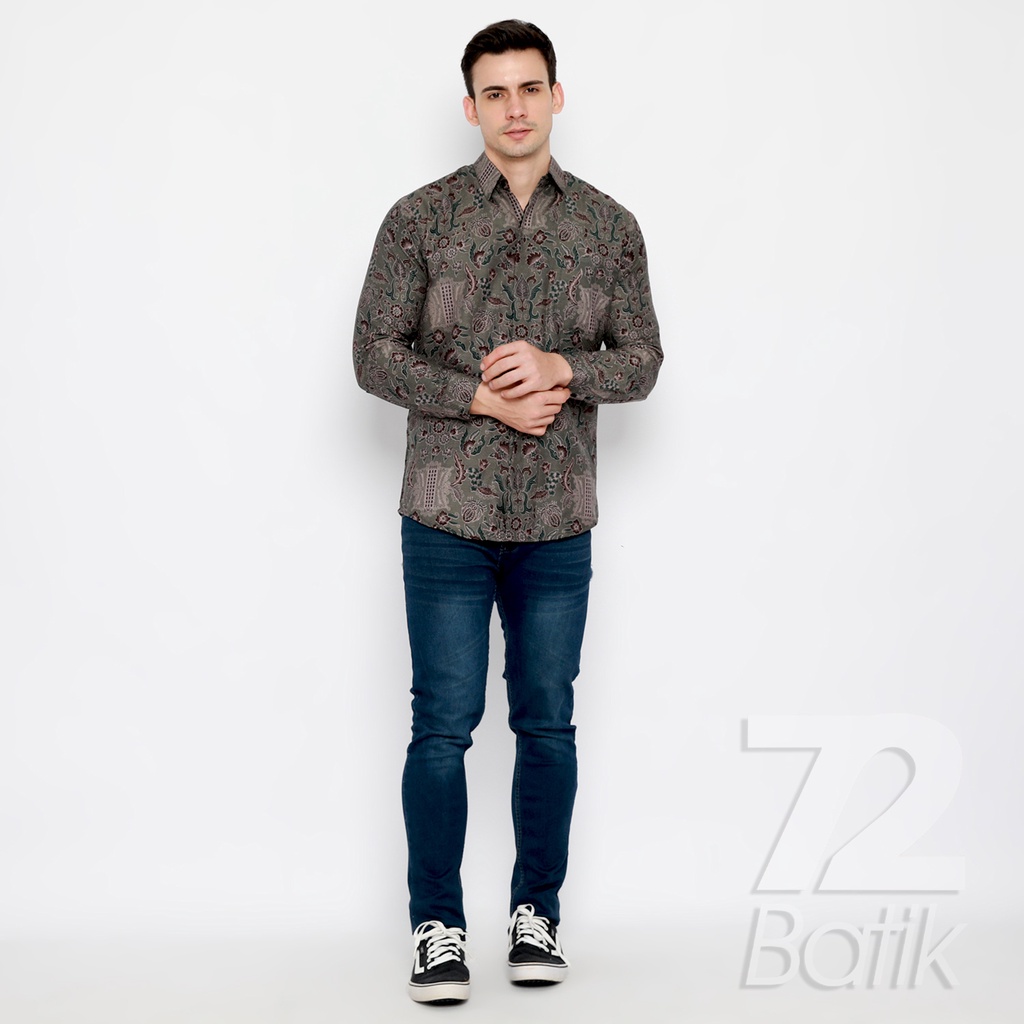 KEMEJA BATIK PRIA Dobby Lengan Panjang Slimfit Motif Pintu Aceh Premium Abu Grey Gray 725742 Cap 72 - Baju Kemeja Atasan Pakaian Setelan Batik Pria Cowok Laki Laki Remaja Keluarga Kantor Lengan Panjang Modern Slimfit Slim Fit Premium Kekinian