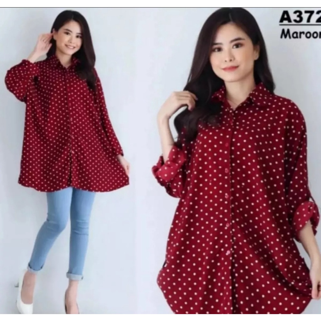 Kemeja Polkadot Jumbo 3XL LD 120 Kemeja Kerja Kemeja Kasual Kemeja Murah Kemeja Formal Kemeja Wanita