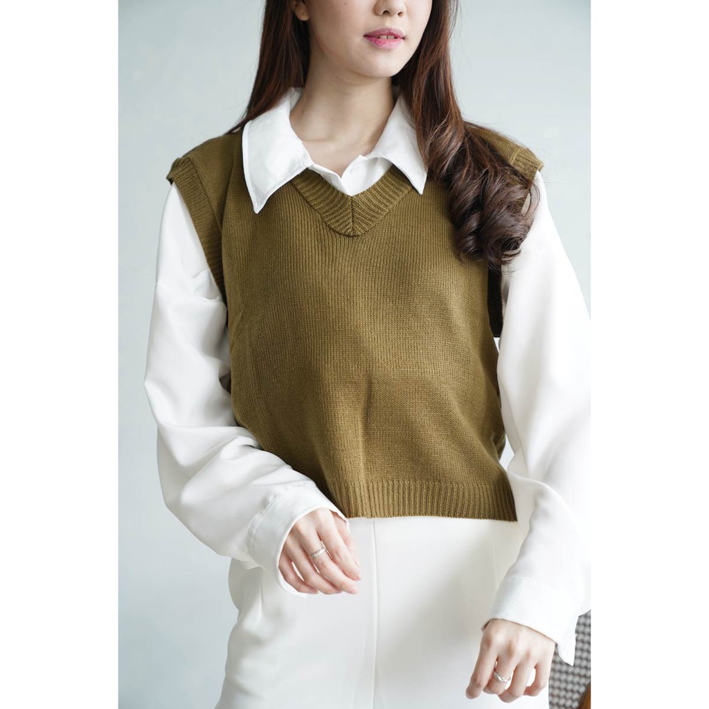 V-neck Knit Vest Rompi Rajut Wanita