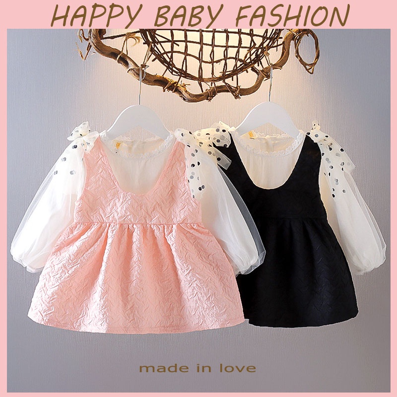 【Happy Baby】0-4Tahun QZ-32 Dress anak perempuan/Gaun putri lengan panjang benang Fashion Anak