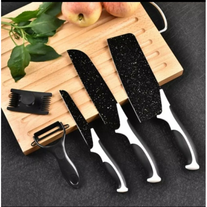 Set pisau dapur- 1 set pisau anti lengket hitam
