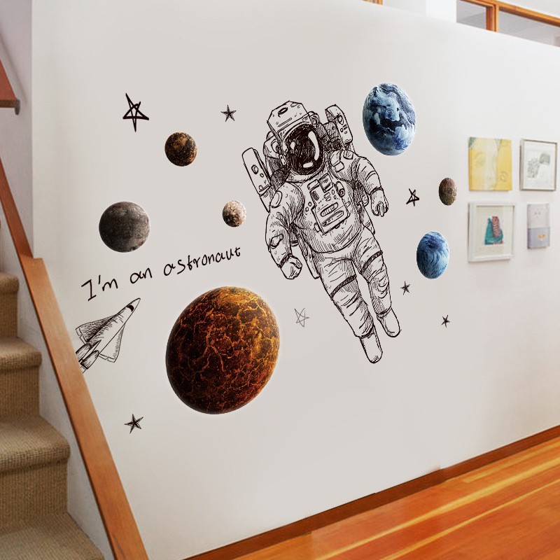 Reliza Wall Sticker Planet Astronot Bulan Bintang Stiker Dinding LDR38335