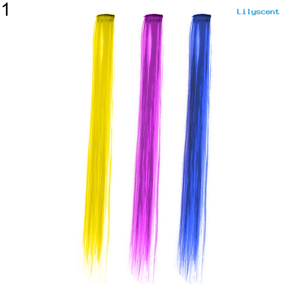 Ls 2Pcs / 3Pcs Klip Extension Rambut Lurus Invisible Bahan Serat Temperatur Tinggi Warna-Warni