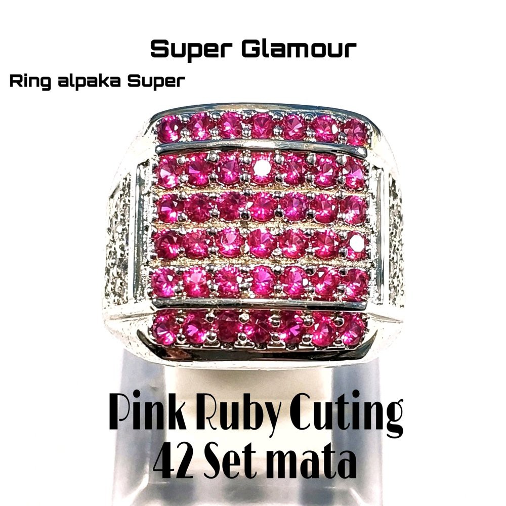 CINCIN BATU PERMATA PINK RUBY 42 SET MATA SILVER VERSION