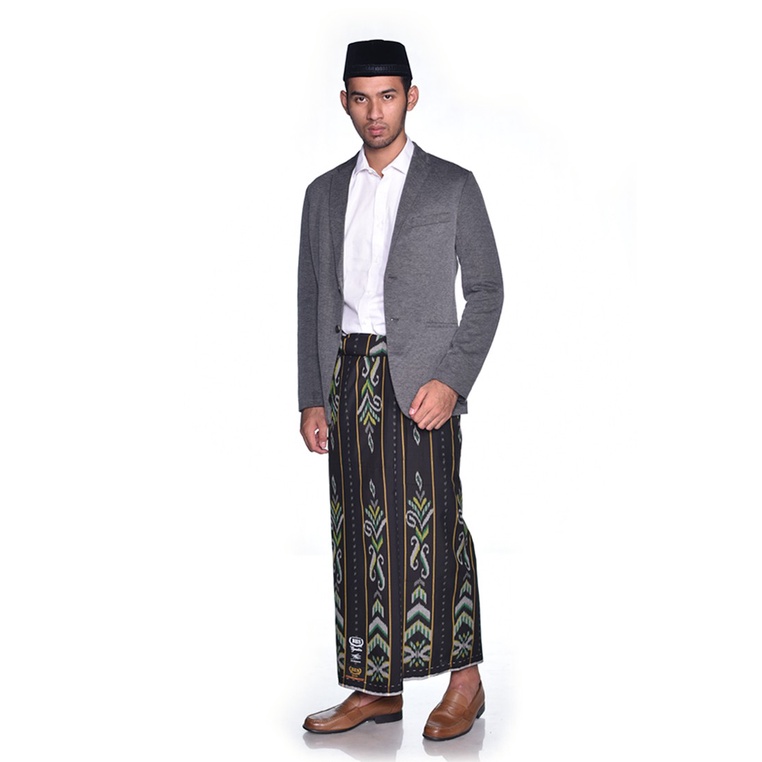Sarung BHS Gold Signature Motif Kawung Sersan Dua Warna Hitam Hijau