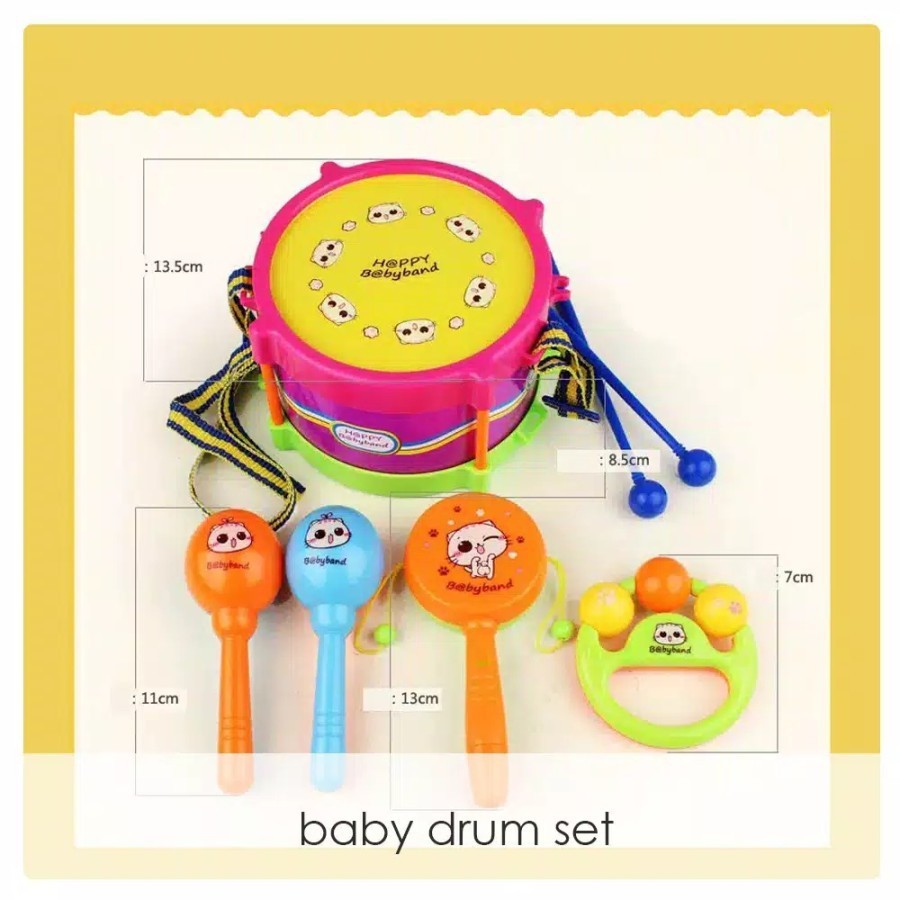 HONEY BABY DRUM SET 5 PCS mainan edukasi rattle anak bayi toys musik music musical kricikan marakas-2
