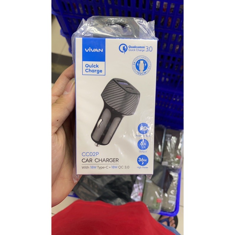 VIVAN Car Charger Dual Port Type C (PD) &amp; USB (QC3.0) 36W 6A Support iPhone 12 CC02P / Sever Vivan