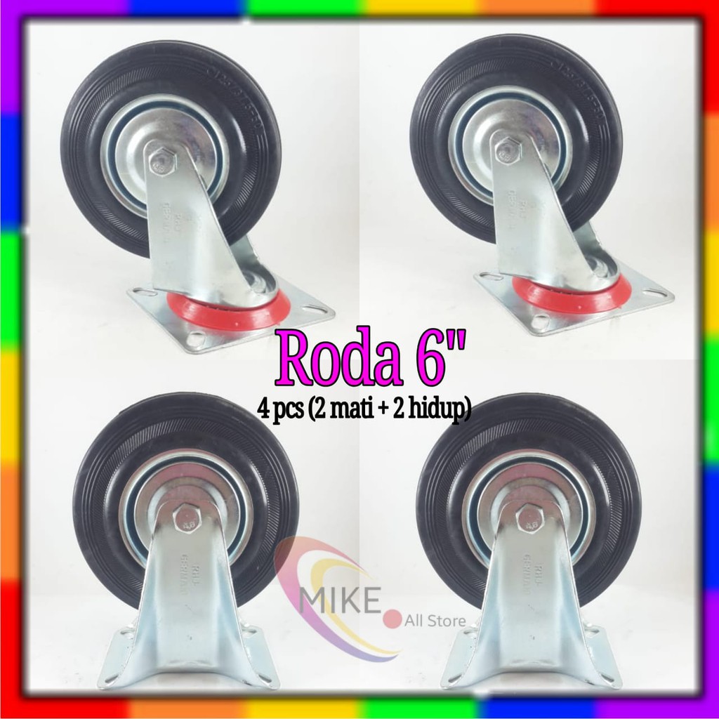 Roda Troli 6" 1set(2M+2H) Roda Karet 6inchi etalase 6 inch Troly